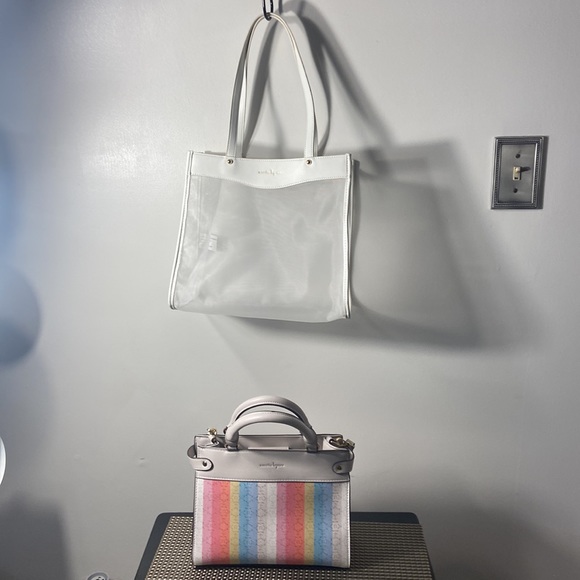 Nanette Lepore Logo Stripe Satchel In Mesh Tote - Picture 2 of 12
